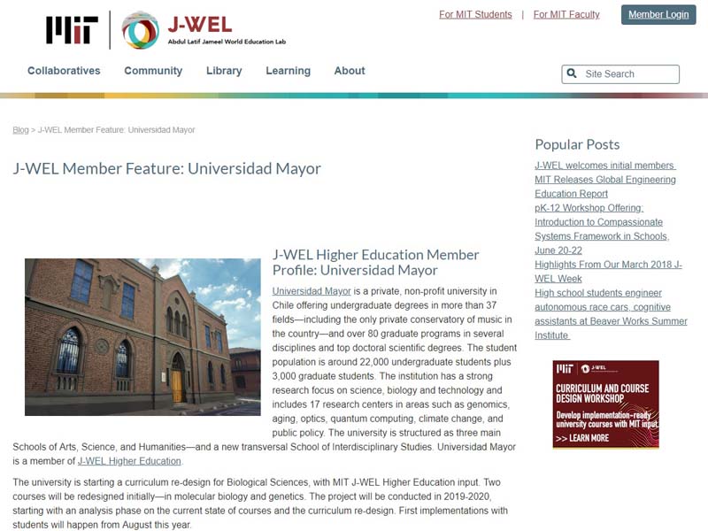 Acuerdo// El MIT de EE.UU. destaca la alianza entre su Laboratorio “Abdul Latif Jameel” y la U. Mayor