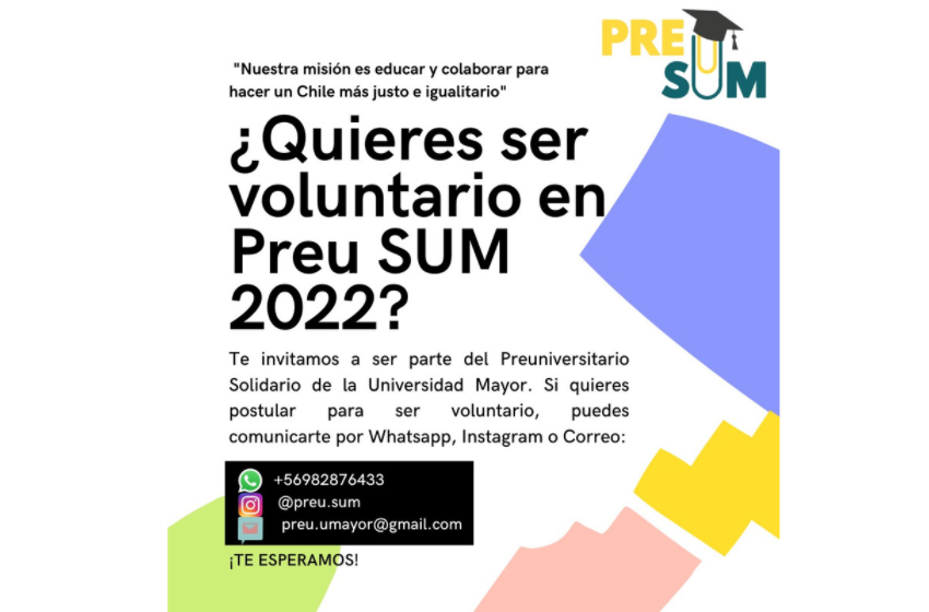 Preuniversitario U Mayor busca voluntarios para apoyar a escolares en la preparación de la PAES 2022